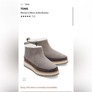 TOMS Women's Marlo Ankle Booties (Water Resistant) Faux-fur Lining. Size 7.